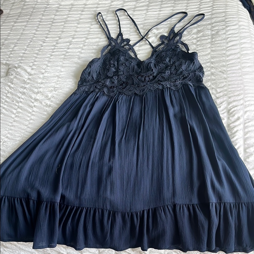 Navy Lace Trim Dress